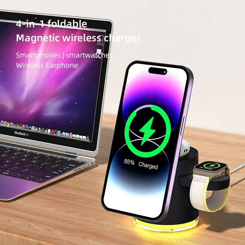 3-in-1 Foldable Magnetic Wireless Charger – Fast & Convenient Charging for All Your Apple Devices!