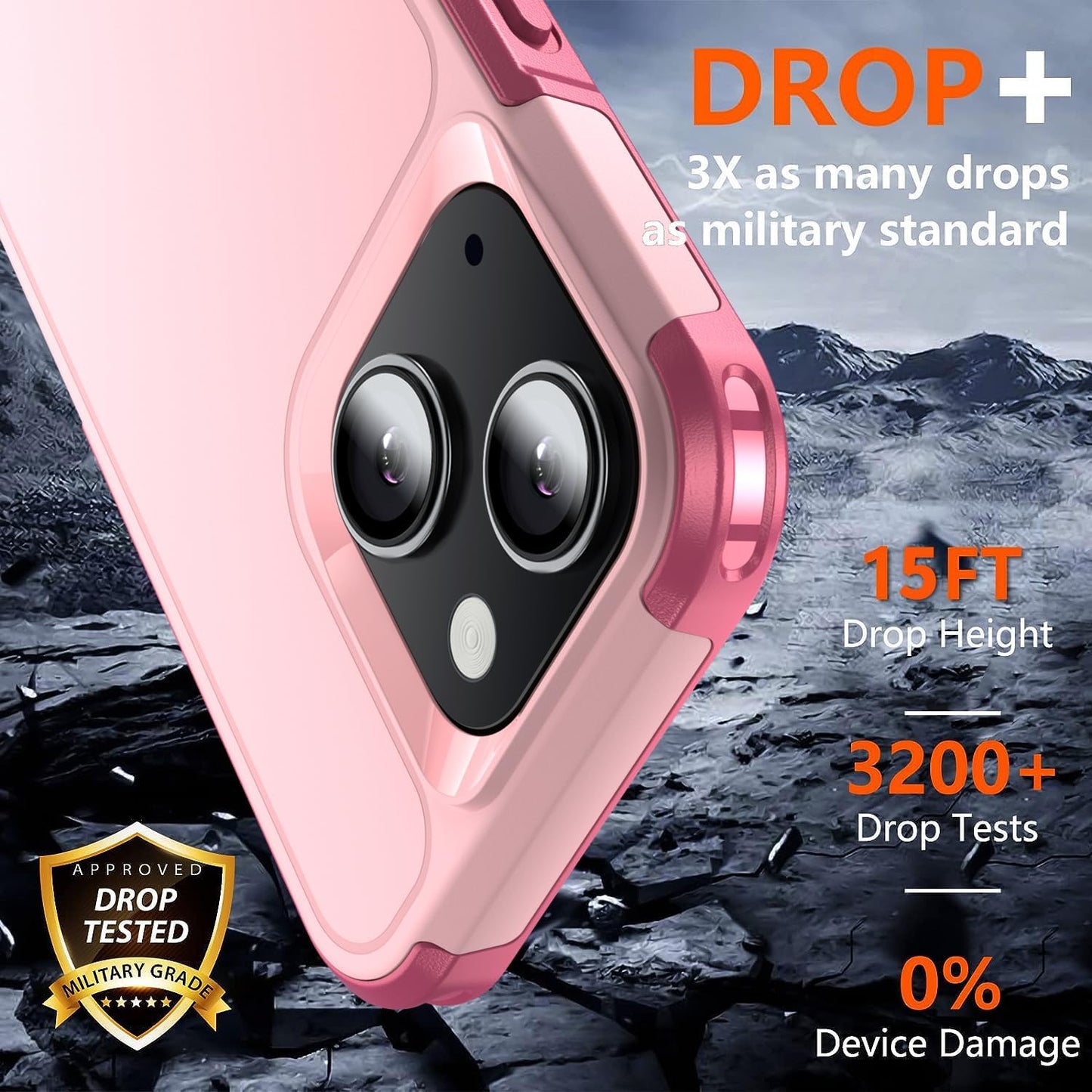 Shockproof for iPhone 15 Case, 15 FT Military Grade Drop Protection, with 2X Tempered Glass Screen Protector, iPhone Casing