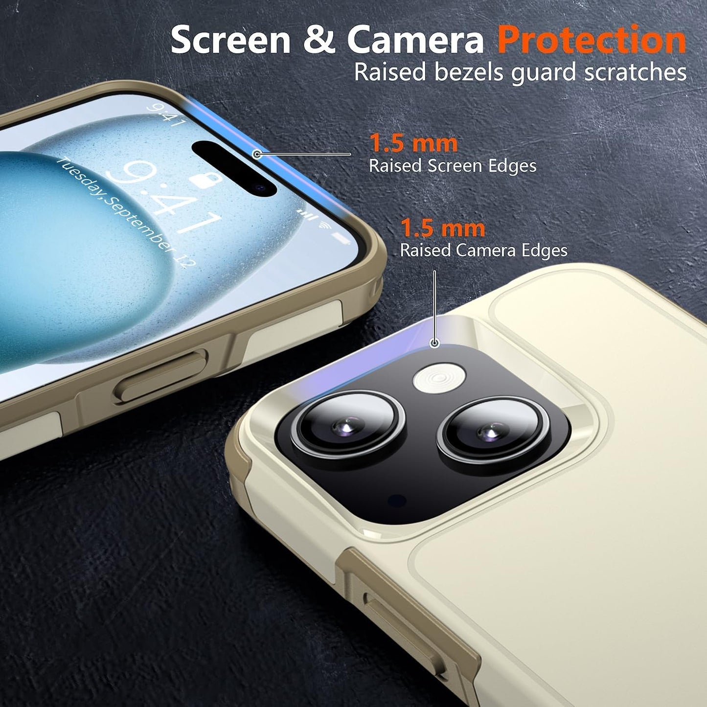 Shockproof for iPhone 15 Case, 15 FT Military Grade Drop Protection, with 2X Tempered Glass Screen Protector, iPhone Casing