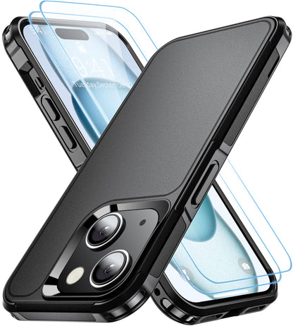 Shockproof for iPhone 15 Case, 15 FT Military Grade Drop Protection, with 2X Tempered Glass Screen Protector, iPhone Casing