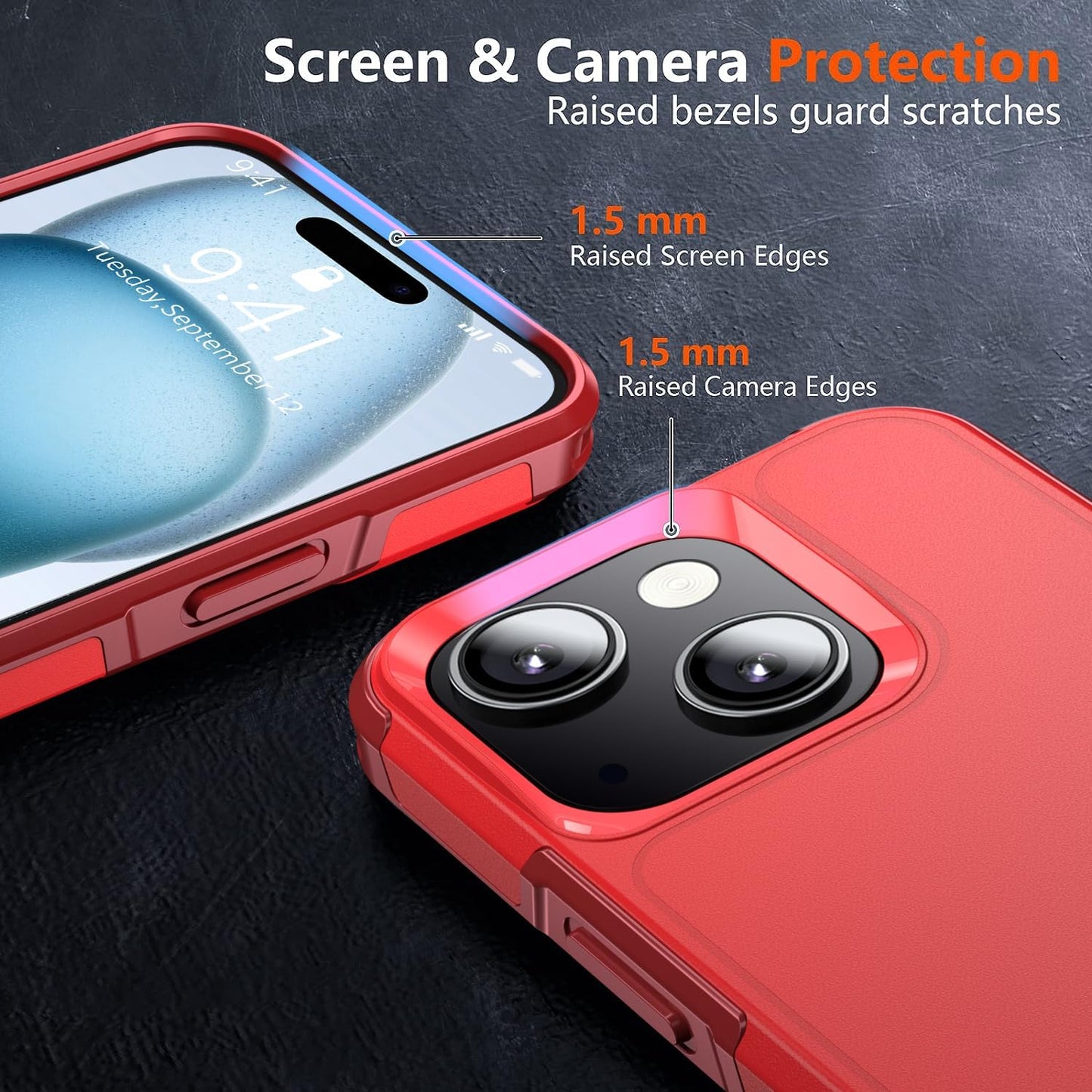 Shockproof for iPhone 15 Case, 15 FT Military Grade Drop Protection, with 2X Tempered Glass Screen Protector, iPhone Casing