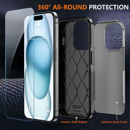 Shockproof for iPhone 15 Case, 15 FT Military Grade Drop Protection, with 2X Tempered Glass Screen Protector, iPhone Casing