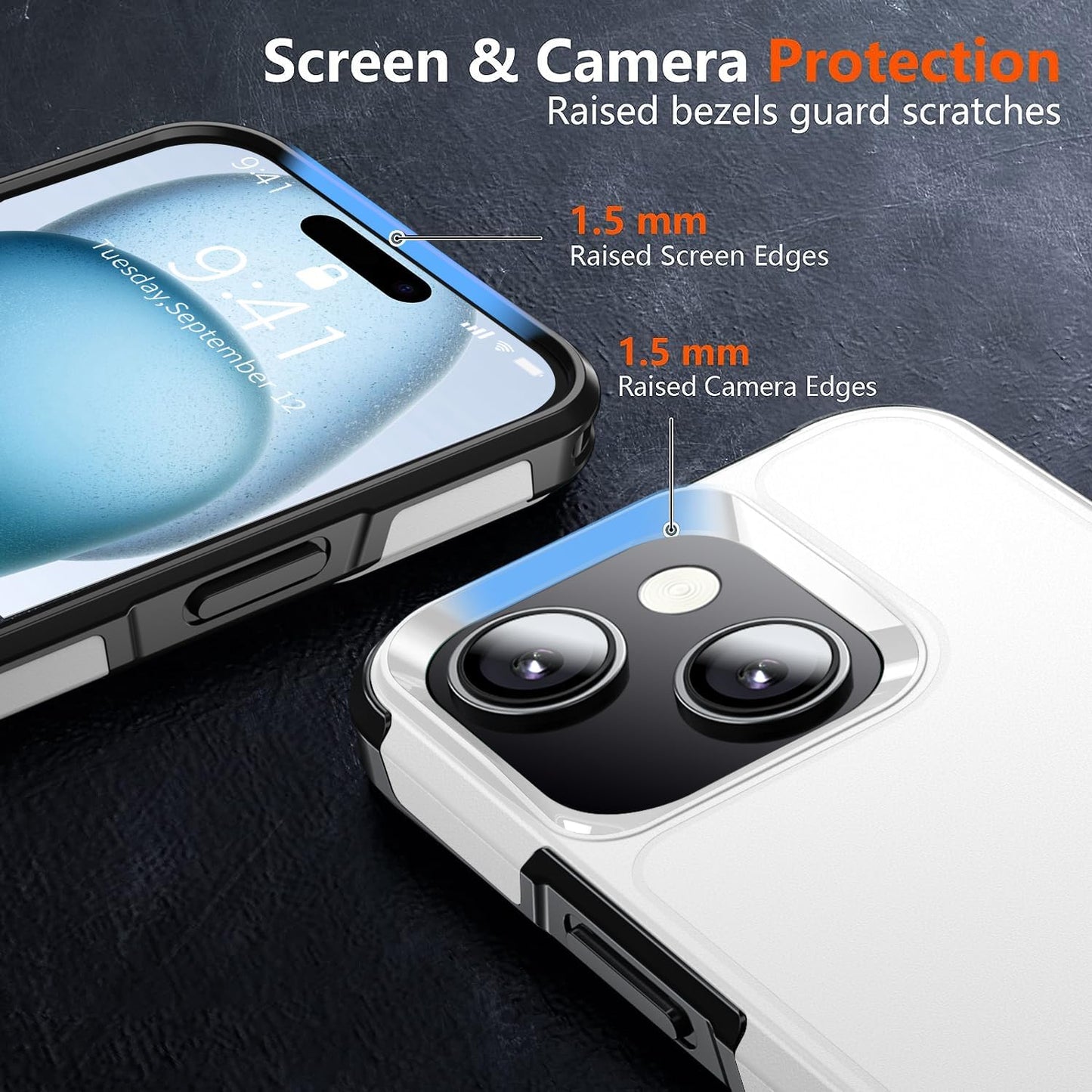 Shockproof for iPhone 15 Case, 15 FT Military Grade Drop Protection, with 2X Tempered Glass Screen Protector, iPhone Casing