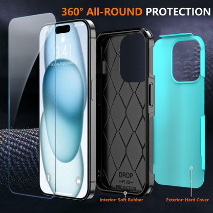 Shockproof for iPhone 15 Case, 15 FT Military Grade Drop Protection, with 2X Tempered Glass Screen Protector, iPhone Casing