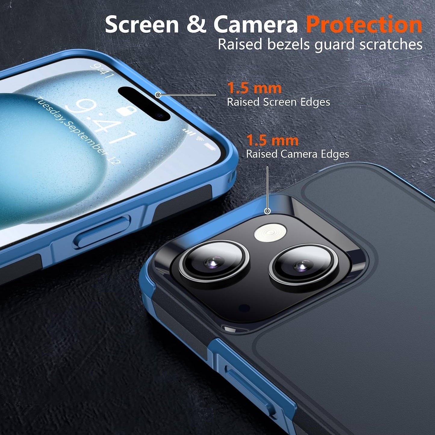 Shockproof for iPhone 15 Case, 15 FT Military Grade Drop Protection, with 2X Tempered Glass Screen Protector, iPhone Casing