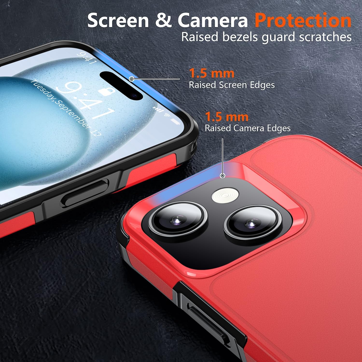 Shockproof for iPhone 15 Case, 15 FT Military Grade Drop Protection, with 2X Tempered Glass Screen Protector, iPhone Casing