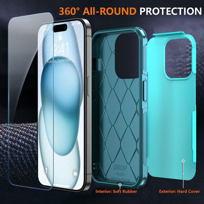 Shockproof for iPhone 15 Case, 15 FT Military Grade Drop Protection, with 2X Tempered Glass Screen Protector, iPhone Casing