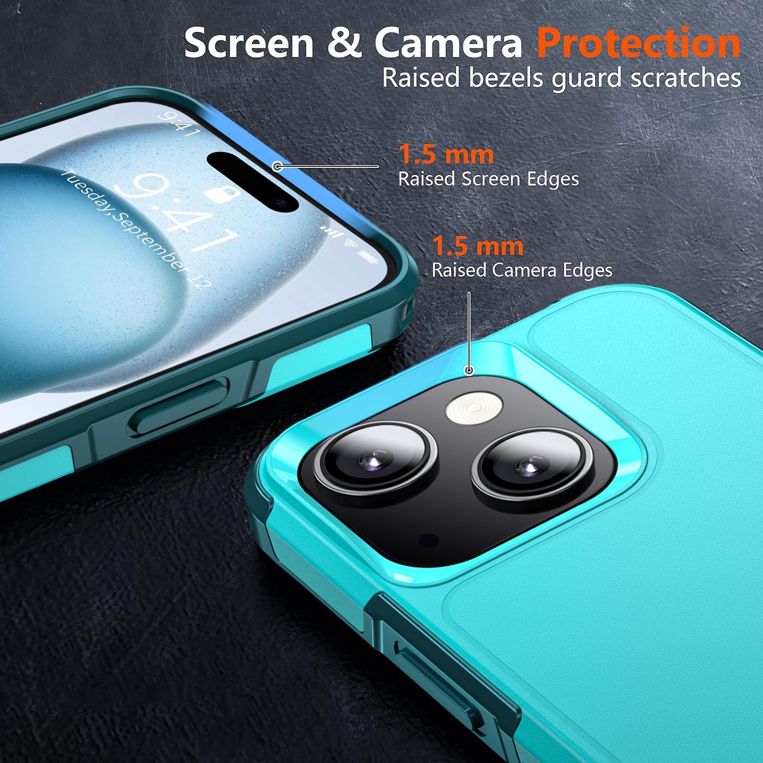 Shockproof for iPhone 15 Case, 15 FT Military Grade Drop Protection, with 2X Tempered Glass Screen Protector, iPhone Casing