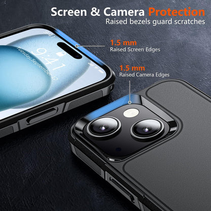 Shockproof for iPhone 15 Case, 15 FT Military Grade Drop Protection, with 2X Tempered Glass Screen Protector, iPhone Casing