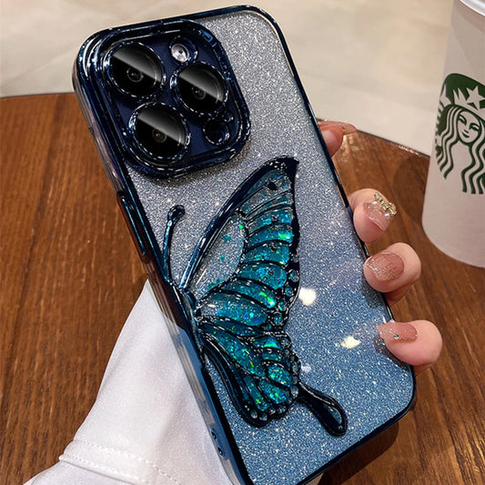 Luxury Plating Bumper Flash Glitter Butterfly Phone Case For iPhone 11 12 13 14 15 16 Pro Max