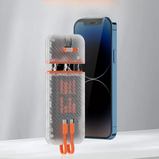 45W Portable Power Bank – Fast Charging with Built-in Cables!