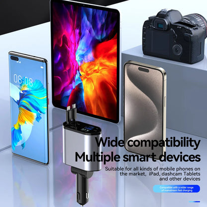 100W 4-in-1 Retractable Car Charger – Fast, Compact & Multi-Device Ready!