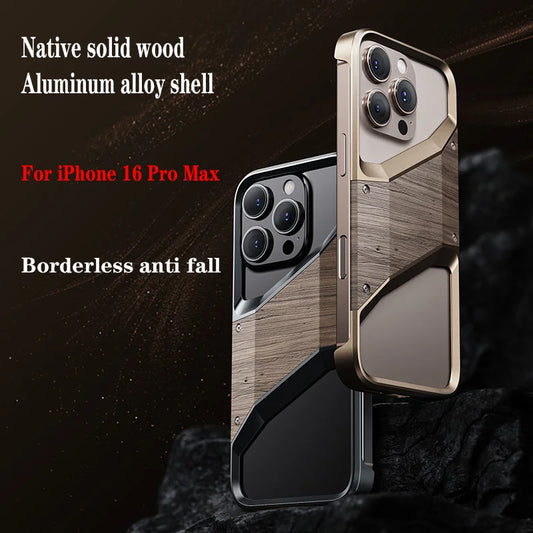 Native Solid Wood & Metal Frameless Phone Case – Premium Protection with Natural Elegance!