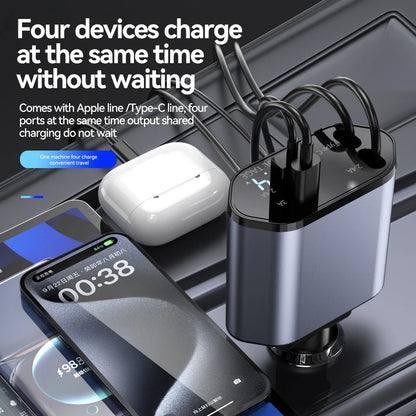 100W 4-in-1 Retractable Car Charger – Fast, Compact & Multi-Device Ready!