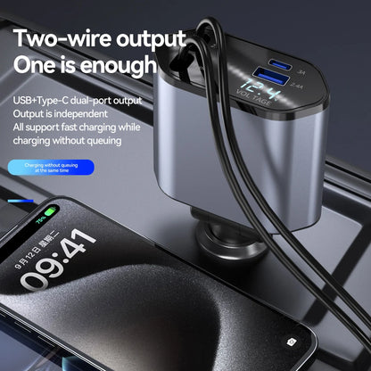 100W 4-in-1 Retractable Car Charger – Fast, Compact & Multi-Device Ready!