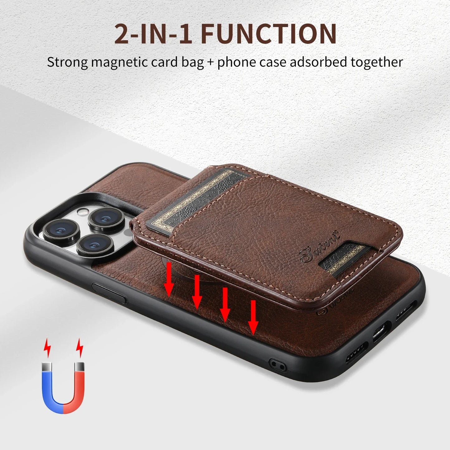 Leather Card Holder Phone Case: Magnetic Stand, Wireless Charging (MagSafe Compatible)