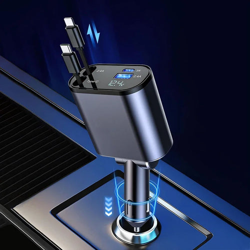 100W 4-in-1 Retractable Car Charger – Fast, Compact & Multi-Device Ready!