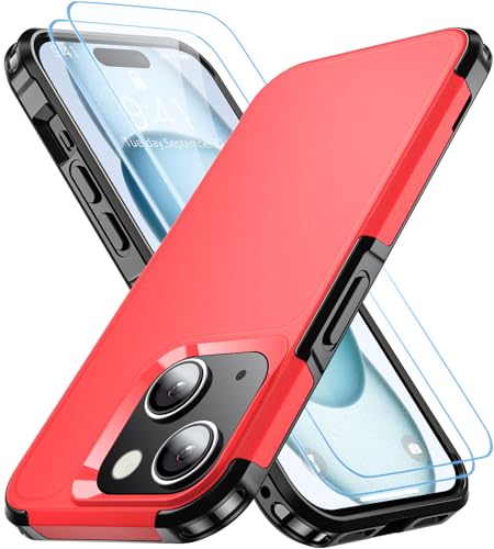 Shockproof for iPhone 15 Case, 15 FT Military Grade Drop Protection, with 2X Tempered Glass Screen Protector, iPhone Casing