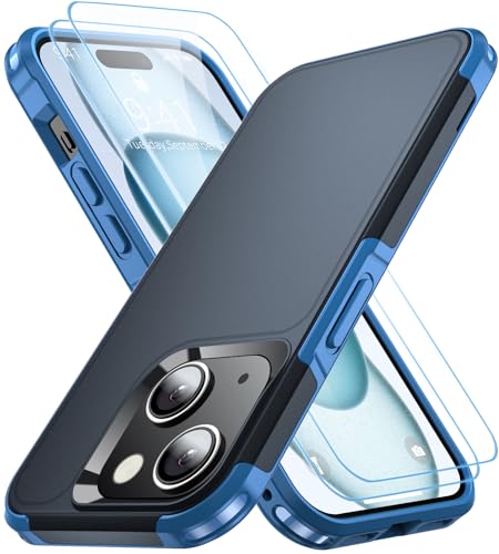 Shockproof for iPhone 15 Case, 15 FT Military Grade Drop Protection, with 2X Tempered Glass Screen Protector, iPhone Casing