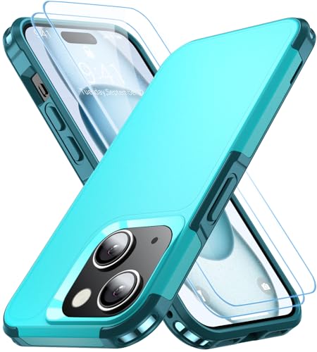 Shockproof for iPhone 15 Case, 15 FT Military Grade Drop Protection, with 2X Tempered Glass Screen Protector, iPhone Casing