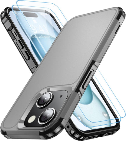 Shockproof for iPhone 15 Case, 15 FT Military Grade Drop Protection, with 2X Tempered Glass Screen Protector, iPhone Casing