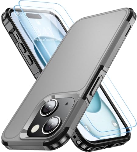 Shockproof for iPhone 15 Case, 15 FT Military Grade Drop Protection, with 2X Tempered Glass Screen Protector, iPhone Casing