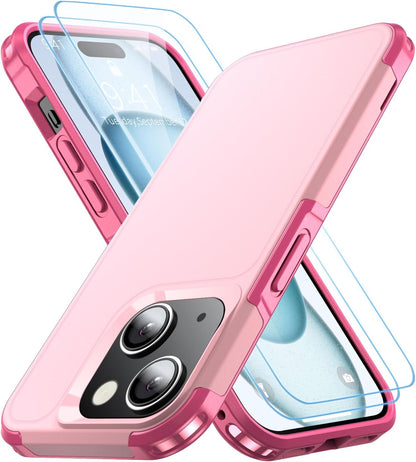 Shockproof for iPhone 15 Case, 15 FT Military Grade Drop Protection, with 2X Tempered Glass Screen Protector, iPhone Casing