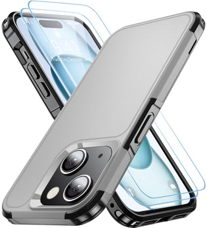 Shockproof for iPhone 15 Case, 15 FT Military Grade Drop Protection, with 2X Tempered Glass Screen Protector, iPhone Casing