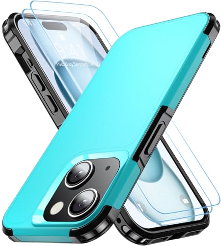 Shockproof for iPhone 15 Case, 15 FT Military Grade Drop Protection, with 2X Tempered Glass Screen Protector, iPhone Casing